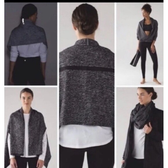 Lululemon Black Houndstooth Vinyasa Scarf Rulu Snap Wrap SO VERSATILE! - Picture 3 of 11